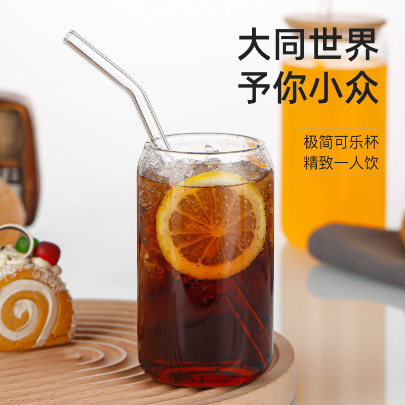 Amazon high borosilicate cola drink cup, transparent straw glass cup, office home 16-20oz coffee cup Specification drawing