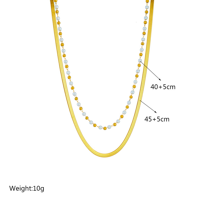 European and American cross-border creative and personalized irregular metal beaded chain titanium steel flat snake chain high-end double-layer necklace Application Scenario