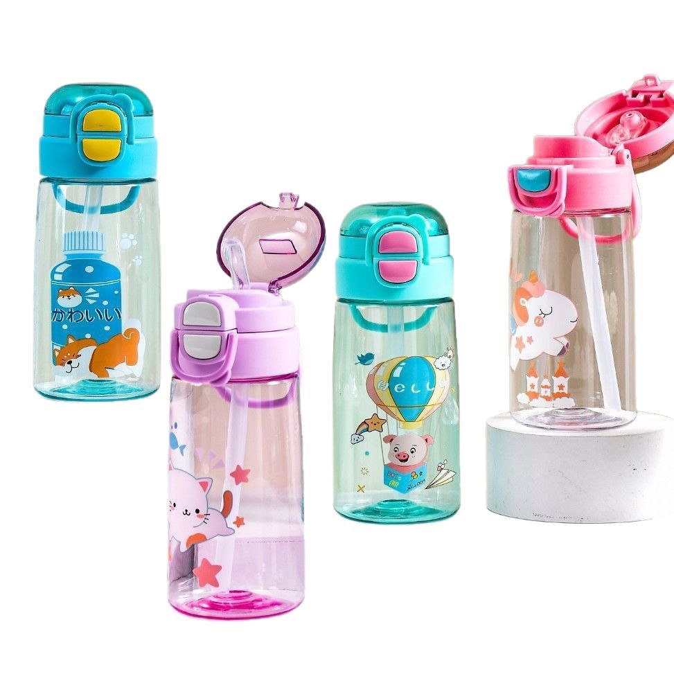 New cartoon high-appearation-level double-drinking straw cup, high-temperature resistant and shockproof portable PET water cup specially designed for kindergartens Item Picture