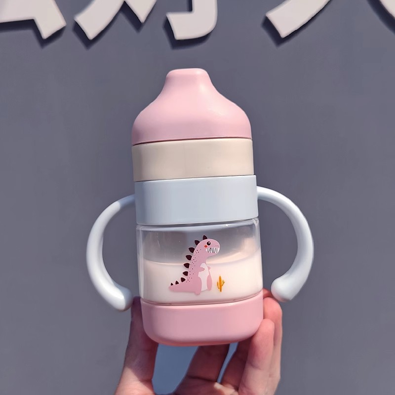 Baby drinking cup, infant and toddler learning to drink duckbill cup, straw cup, double-handle anti-choking and anti-drop water bottle, milk brewing cup Specification drawing