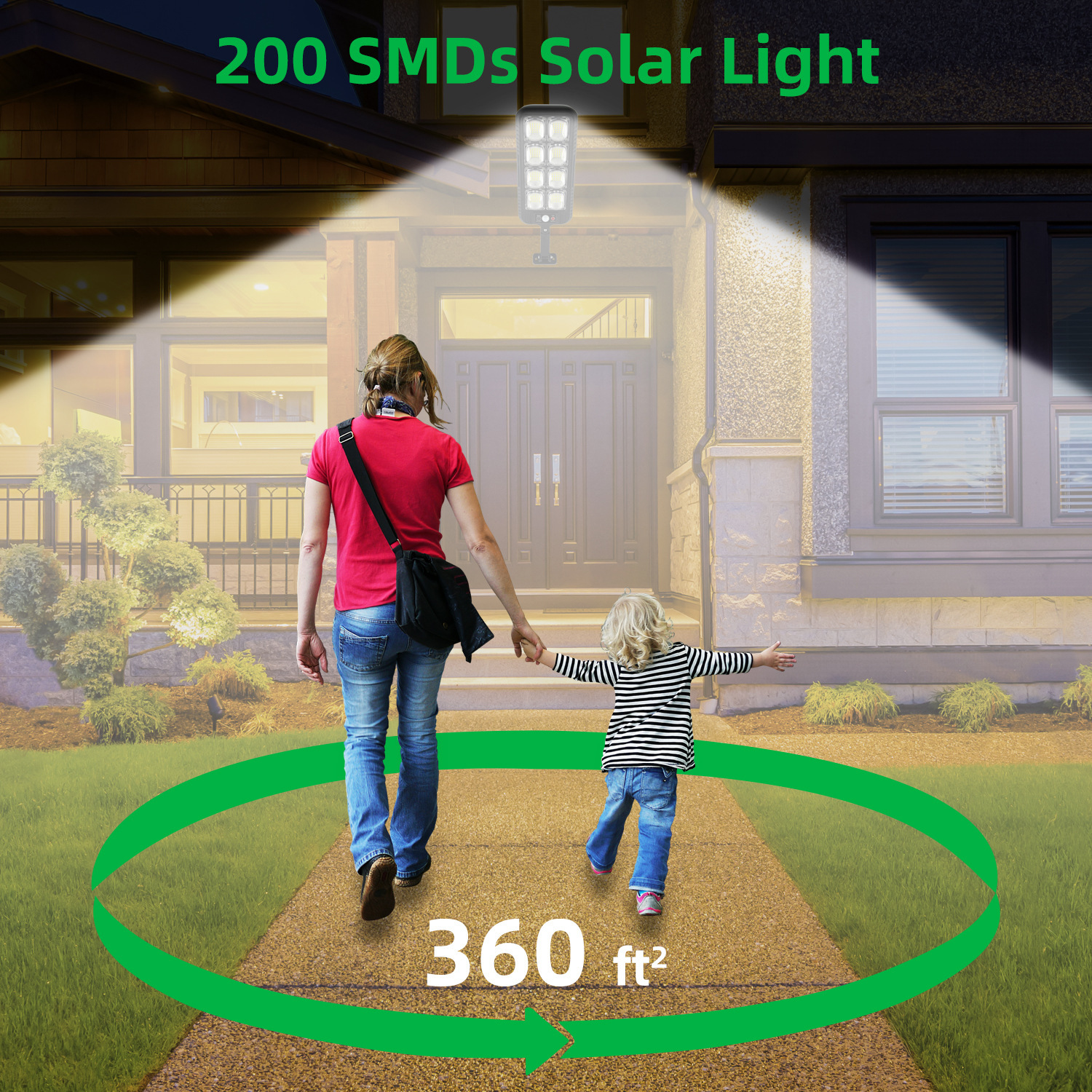 2024 New outdoor LED solar wall lamps, human-sensing garden lamps, household wall lighting, remote control street lamps Specification drawing