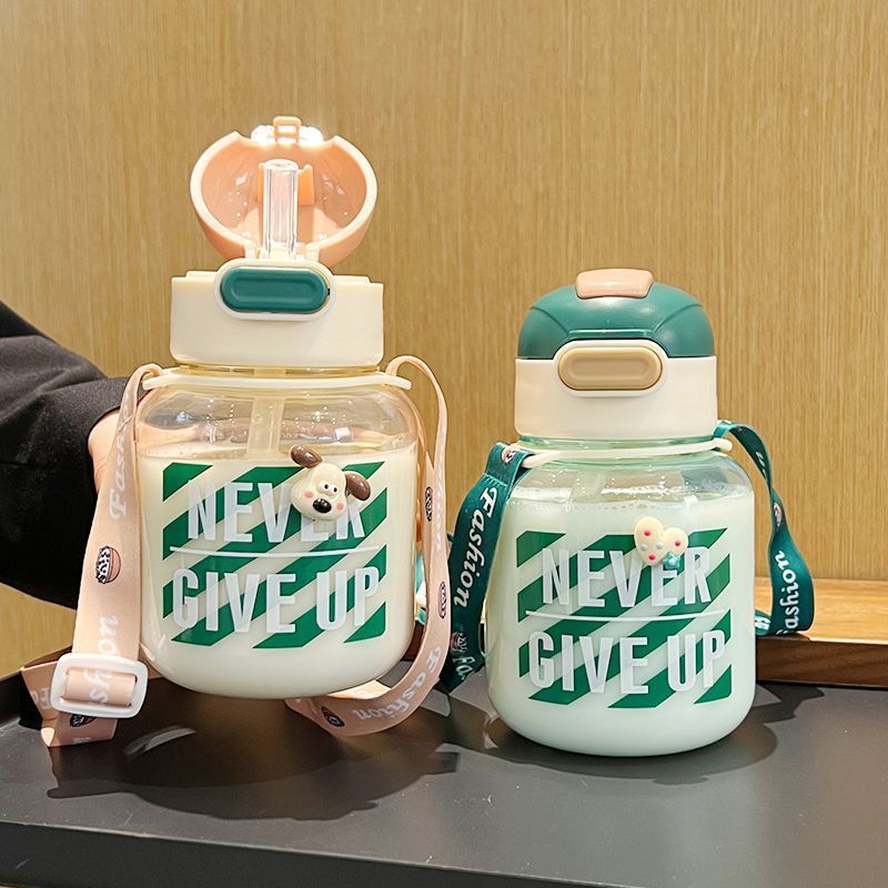 Water cup for girls, high appearance level, children's big belly straw cup with shoulder strap, 2023 new high-temperature resistant portable plastic cup full figure