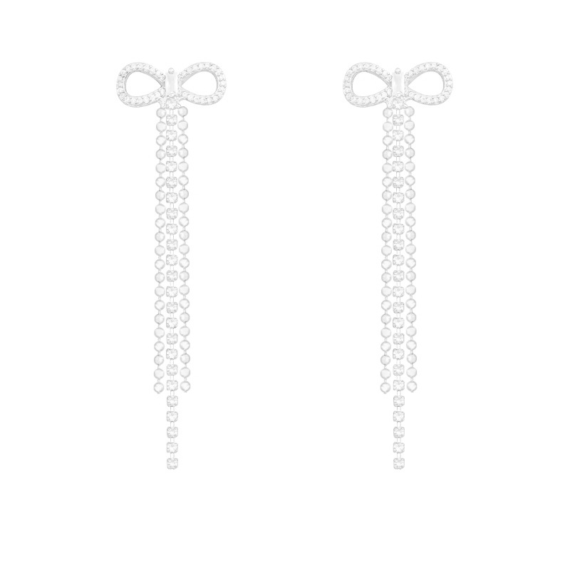 Fashionable and elegant bow tassel earrings, light luxury and high-end feel, long earrings, sweet and cool style, versatile stud accessories for women Item Picture