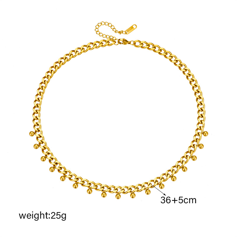 Fashionable, niche and simple design metal titanium steel thick chain gold bead pendant jewelry collarbone chain necklace Application Scenario