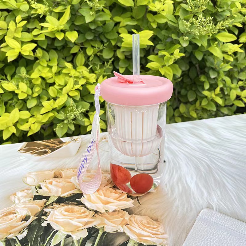 Popular transparent plastic cups, straw cups, tea-water separation cups, high-temperature resistant gift wholesale cups, high appearance level details Picture