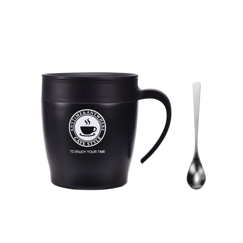 Coffee cup with spoon set handle, stainless steel insulated cup with lid, advertising gift cup, large-capacity tea cup Item Picture
