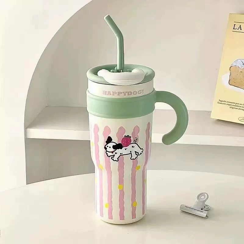 New large-capacity ice cup, high school girls' appearance level, double-drinking straw cup, ins cute water cup, household cup with handle full figure