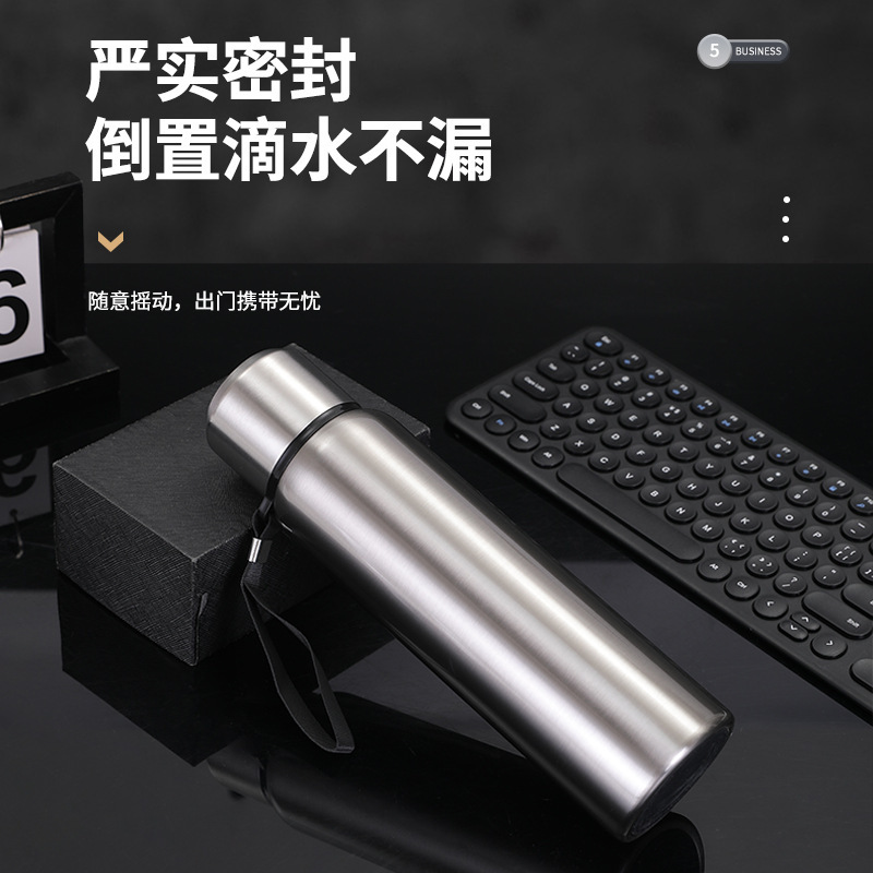 All-steel large-capacity insulated cup, outdoor stainless steel insulated kettle, portable travel water bottle for men and women, tea-water separation cup details Picture