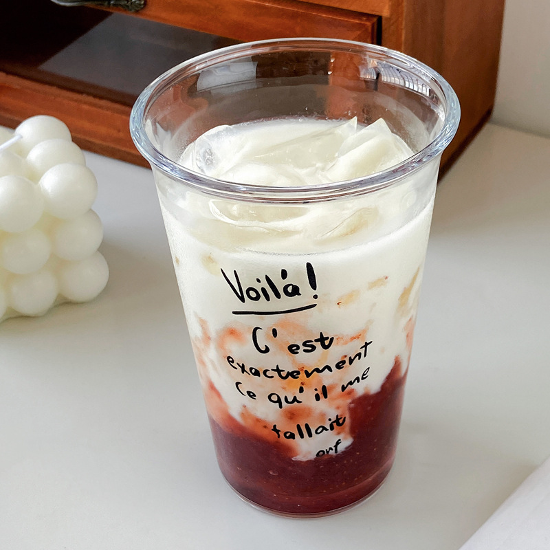 Korean InS-style milk breakfast cup, large-capacity letter glass cup, cartoon pattern coffee cup, juice milk cup Specification drawing