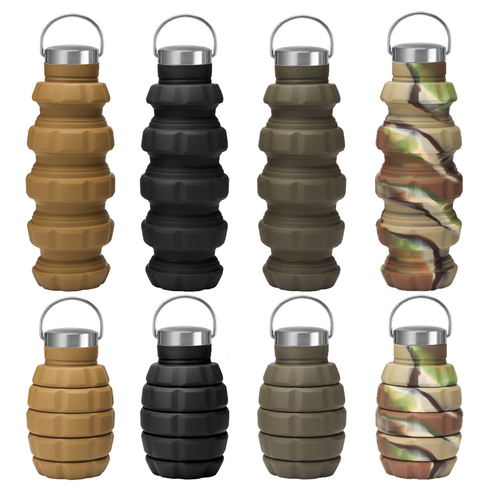 Cross-border creative silicone folding water bottle, food-grade outdoor camouflage water cup, extendable with handle sports water bottle Application Scenario