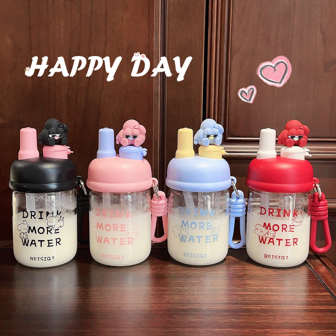 Creative double-drinking glass cups, cartoon figurines, tea brewing cups, portable high-temperature resistant, popular online bestseller, student straw cups details Picture