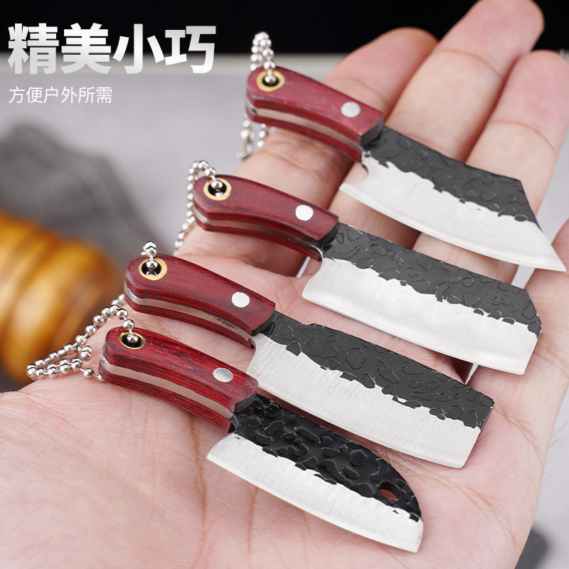 Keychain pendant, small knife, camping portable self-defense tool, forged mini knife, pocket-sized unboxing and unpacking full figure