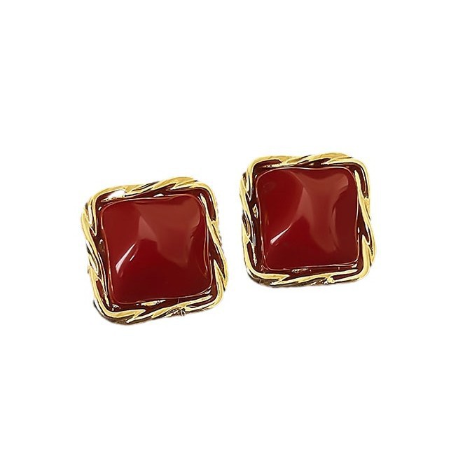 Ankela wine red retro Hong Kong-style ear clips, no ear piercings, feminine and high-end pearl earrings, stud earrings and other accessories Item Picture