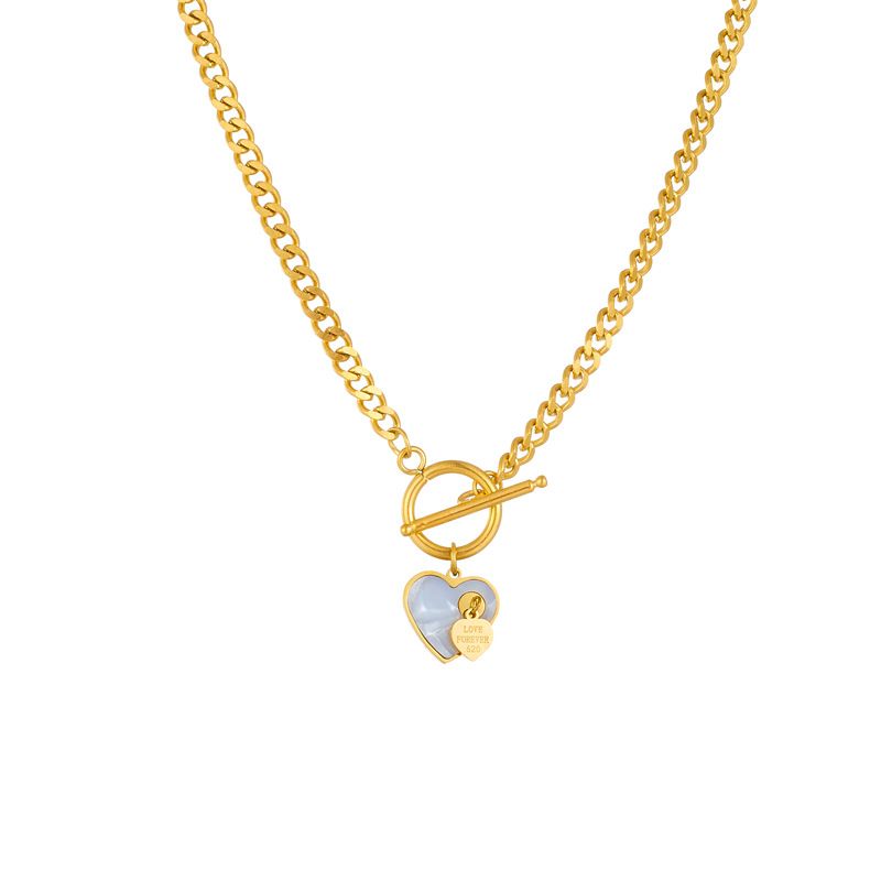 European and American fashion niche design gold-plated titanium steel OT buckle chain shell heart pendant jewelry necklace Item Picture