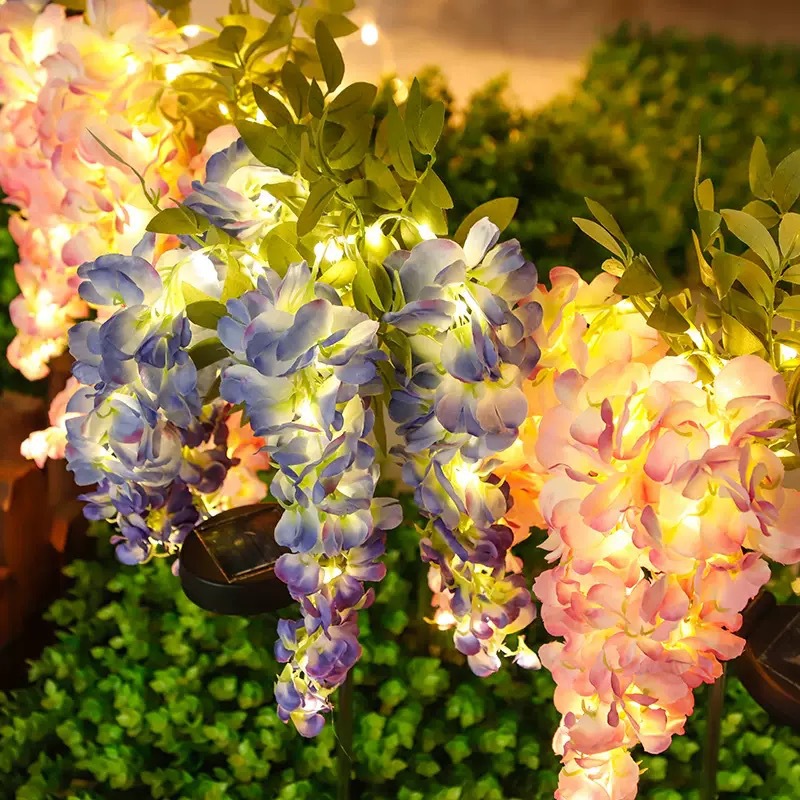 New solar-powered wisteria flower landscape light for courtyard and garden decoration led solar-powered simulation wisteria flower ground insert light full figure