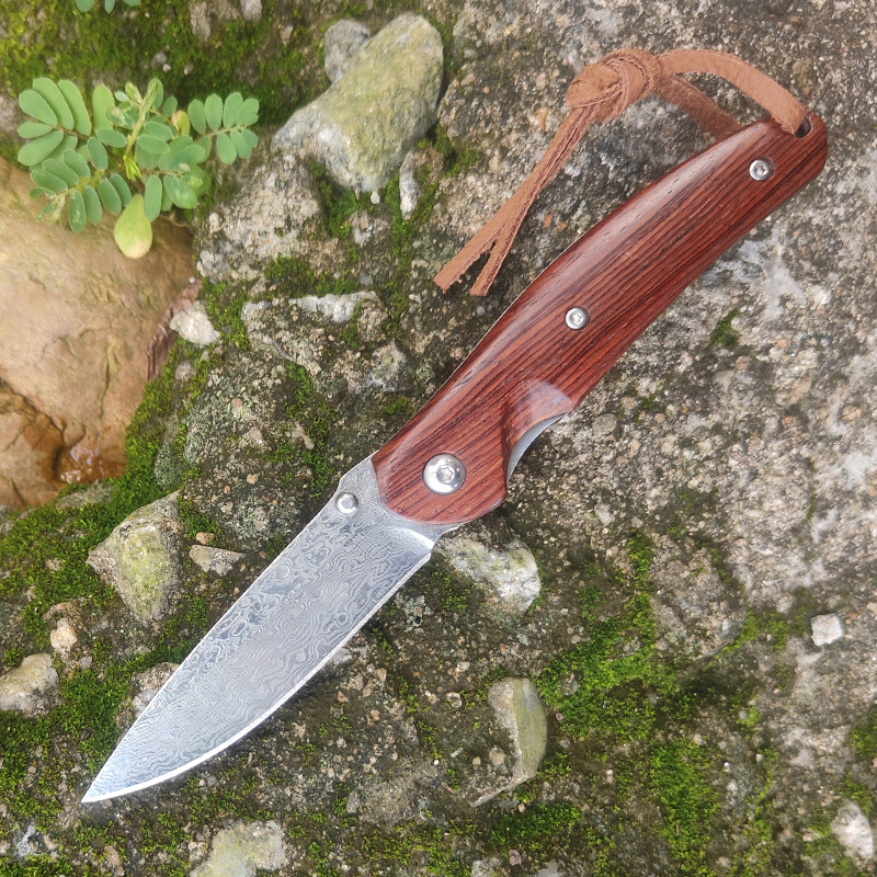 Carry a cross-border Damascus steel folding knife with you for outdoor camping full figure