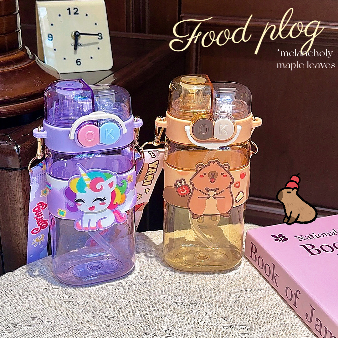 The new Kapibala plastic cup features a high aesthetic level, a double-drinking straw cup, is portable and cute for students, and is a cartoon water cup for girls full figure