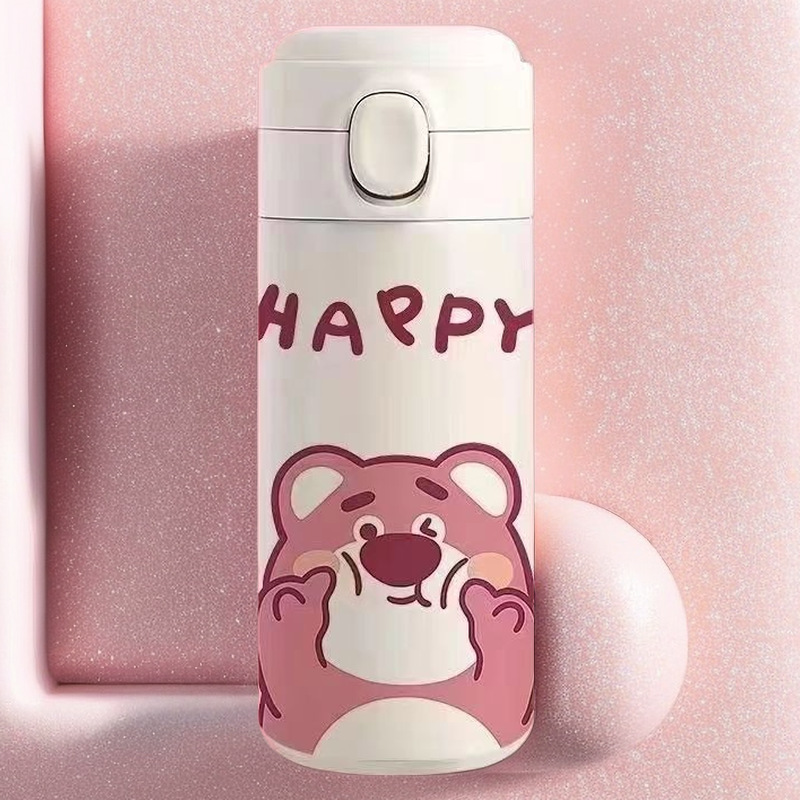 Cute Bear Card Tong 304 stainless steel insulated cup, portable bouncing pea cup, custom-made trendy cup for boys and girls full figure