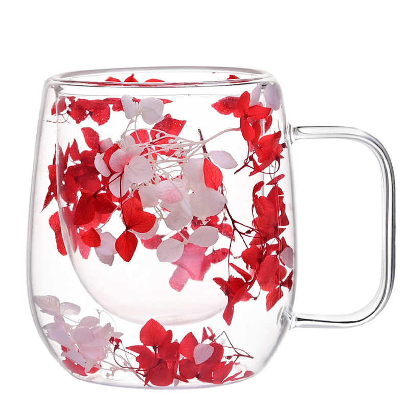 New product of mug, dry-flower, popular double-layer glass cup, high appearance level, souvenir coffee cup, high borosilicate simple cup Item Picture