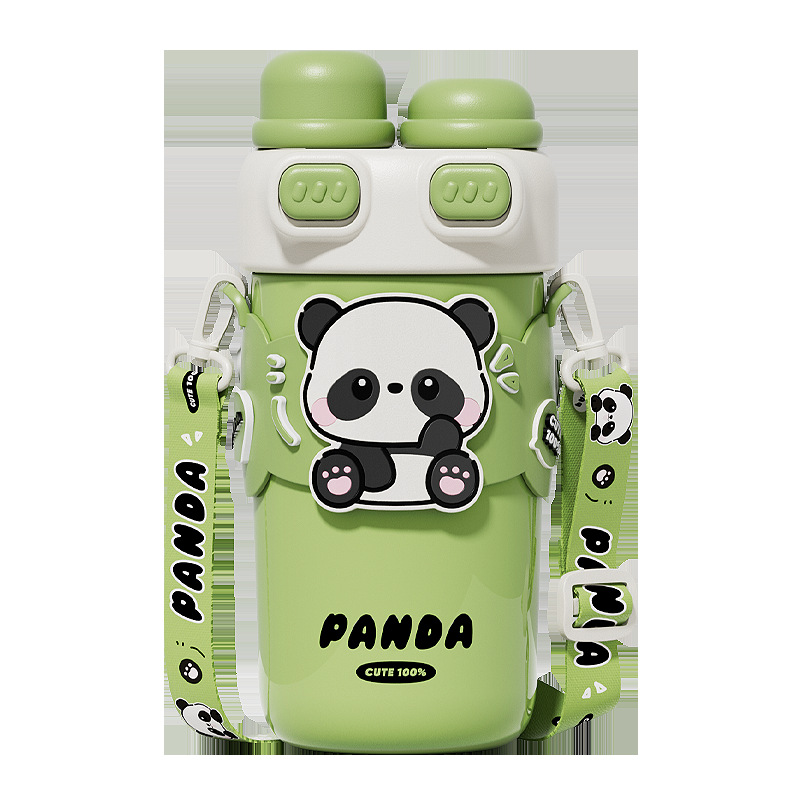 Summer girls' straw cups, high appearance level, large-capacity portable insulated cups, double-drinking student panda drinking cups wholesale Item Picture
