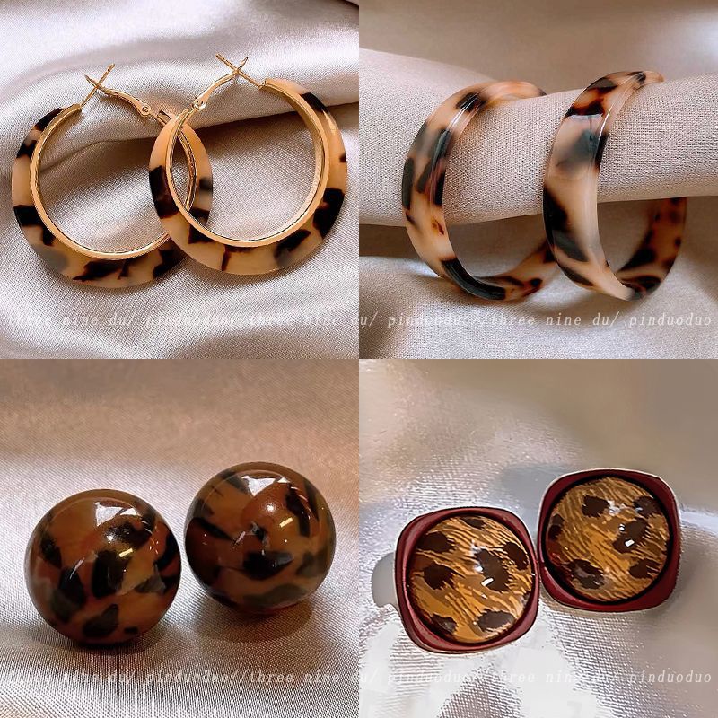 Zhao Lusi's same style of earrings suitable for autumn and winter: leopard print ear rims, high-end and elegant feminine stud earrings, model earrings full figure