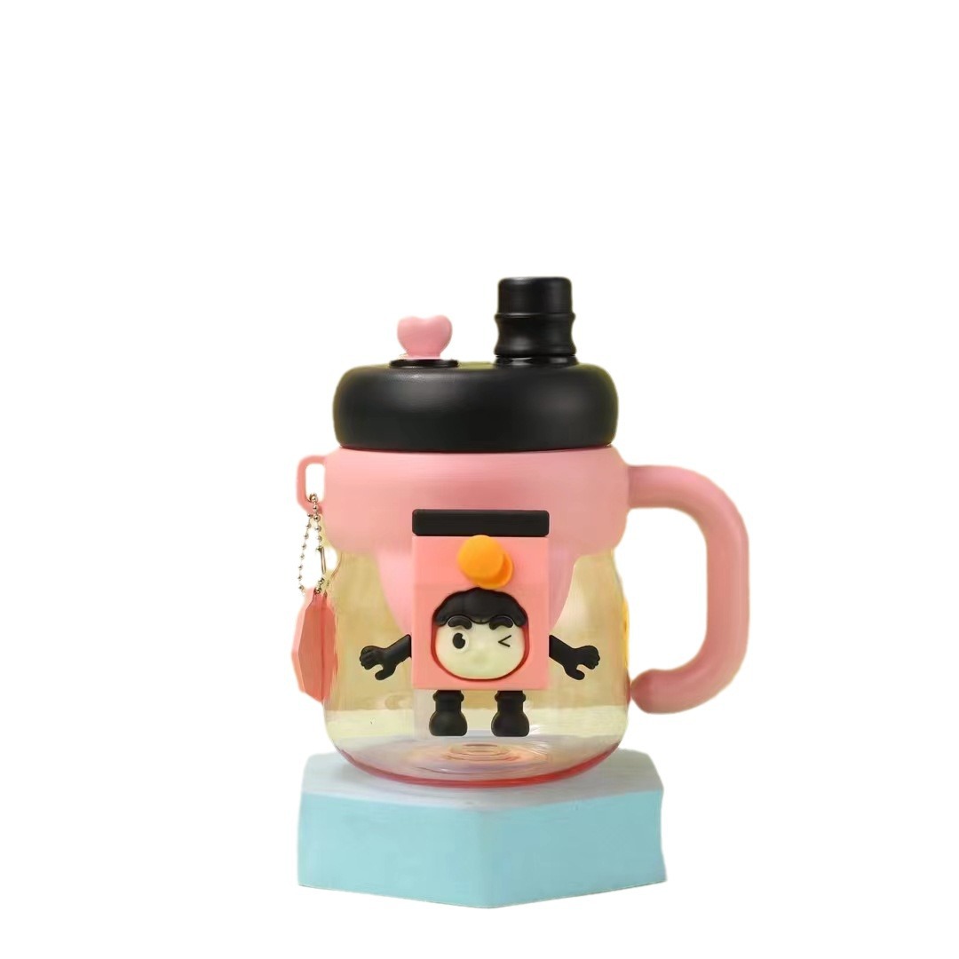 High appearance level female handle straw cup, office tea making cup, student water cup, heat-resistant and shock-resistant plush handle cup Item Picture
