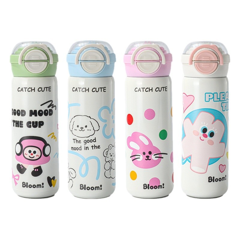 New high-appearance double-drinking bouncing cup, 316 stainless steel insulated cup, cartoon children's insulated cup, girls' straw cup Item Picture
