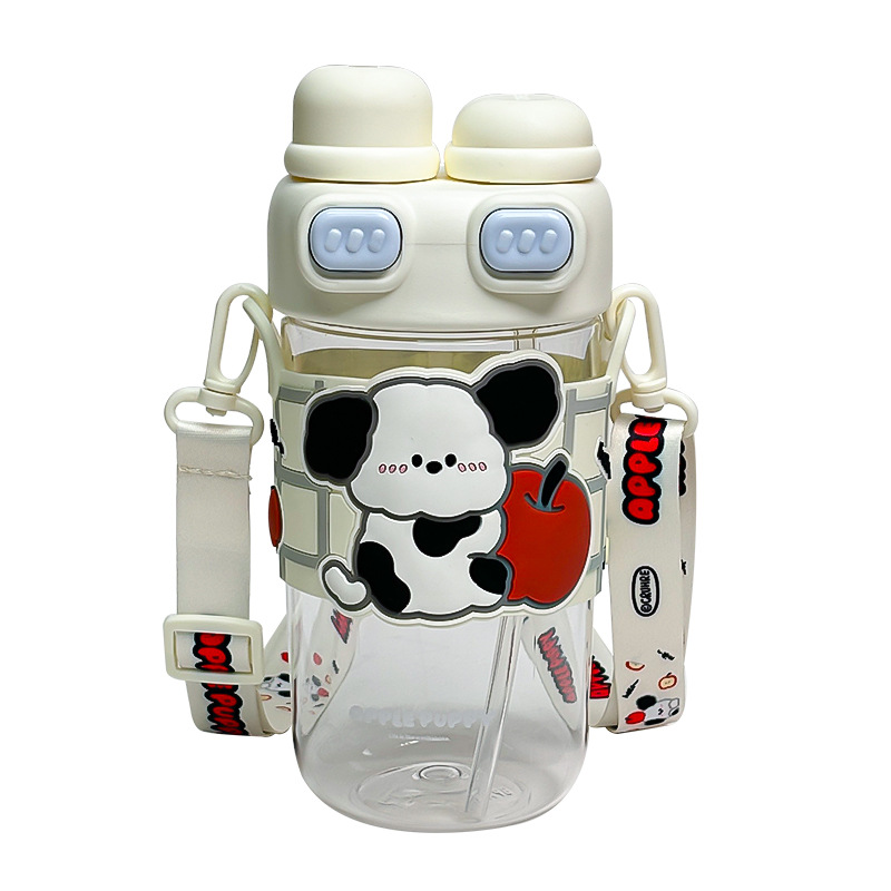 Cartoon series double-lid plastic cups come with an adjustable cup string for easy carrying. Cartoon cup sleeves and silicone straw drinking cups Item Picture