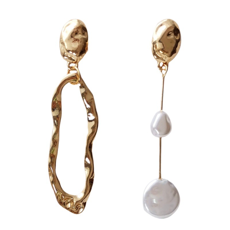 S925 Silver Needle Geometric Baroque style pearl stud asymmetrical earrings, personalized and irregular fashionable earrings Item Picture