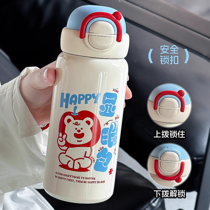Student high appearance level double-drinking insulated cup cartoon new style pop-up lid water cup portable stainless steel cup gift wholesale details Picture