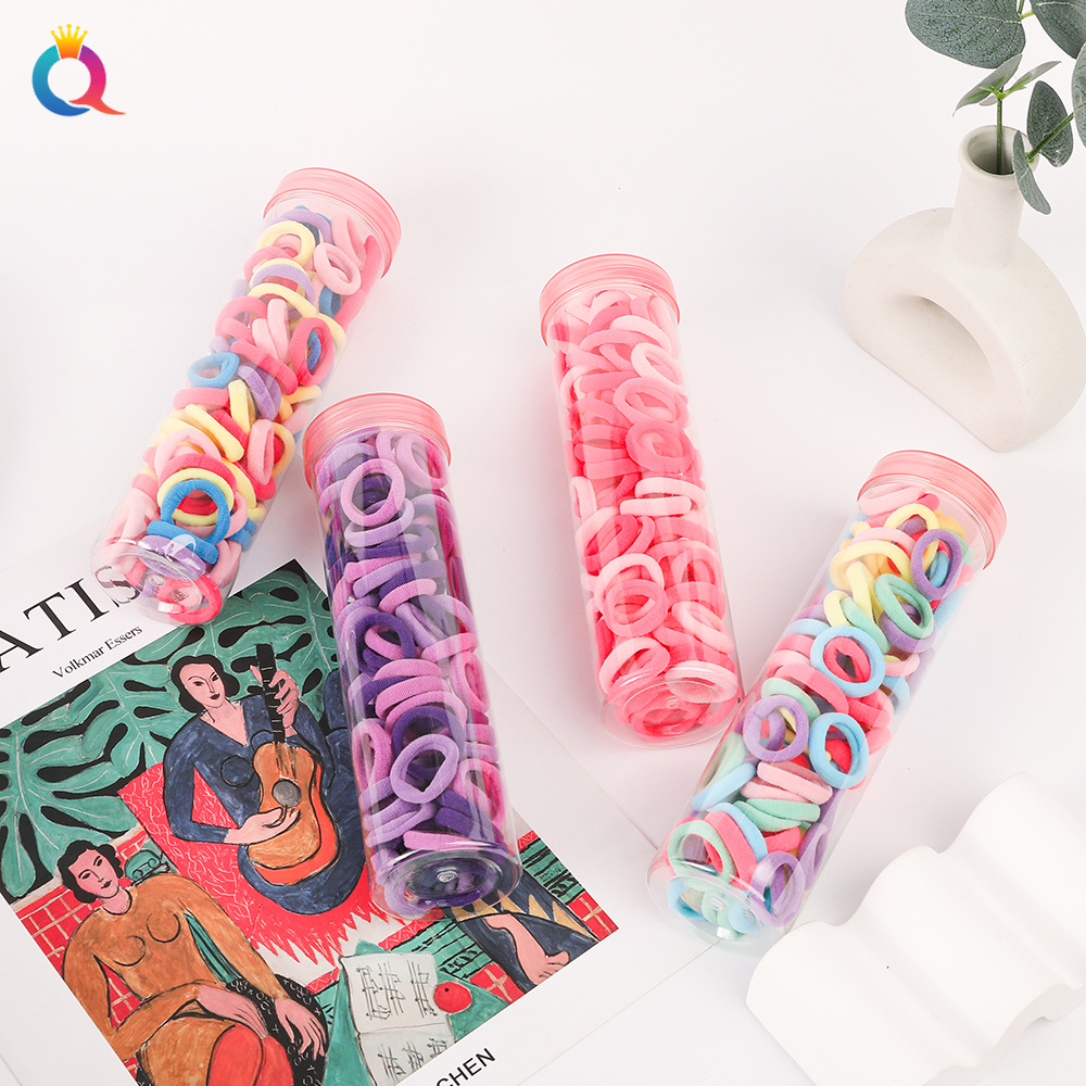 Qiyue Cross-border Amazon small-sized high-elasticity towel hair bands, 100 pieces, good elasticity, durable and won't damage hair and hair ties details Picture