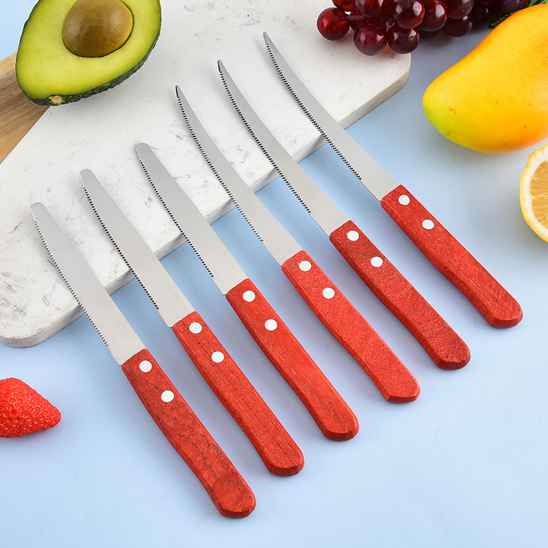 In stock: wood-handled steak knives, household kitchen knives, fruit knives, small knives, and wood-handled steak knives details Picture