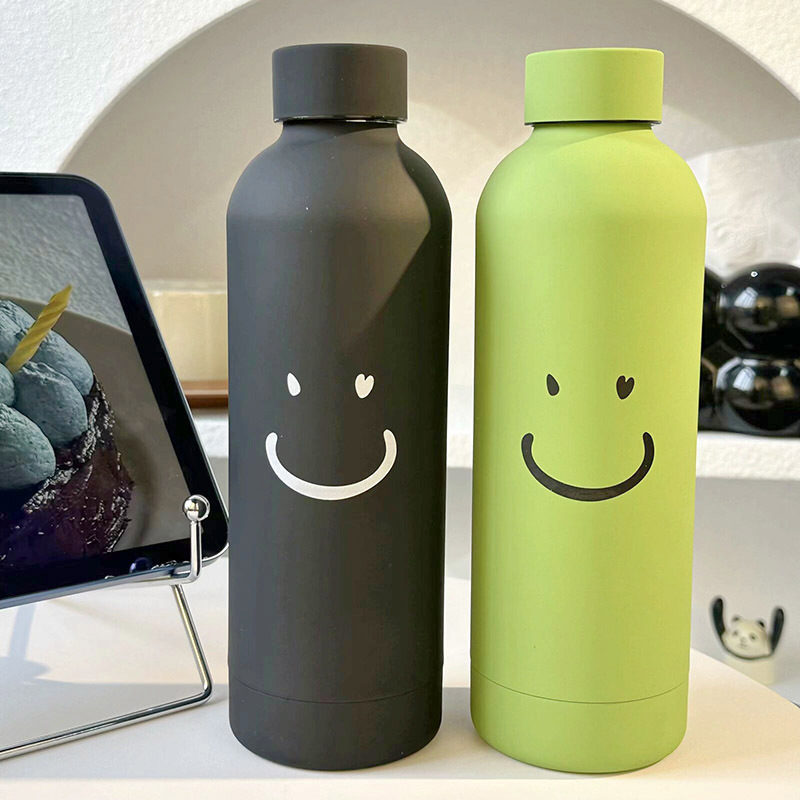 New portable cup, cold and heat preservation cup, ins smile, simple smiling face, portable heat preservation cup, stainless steel student water cup Specification drawing