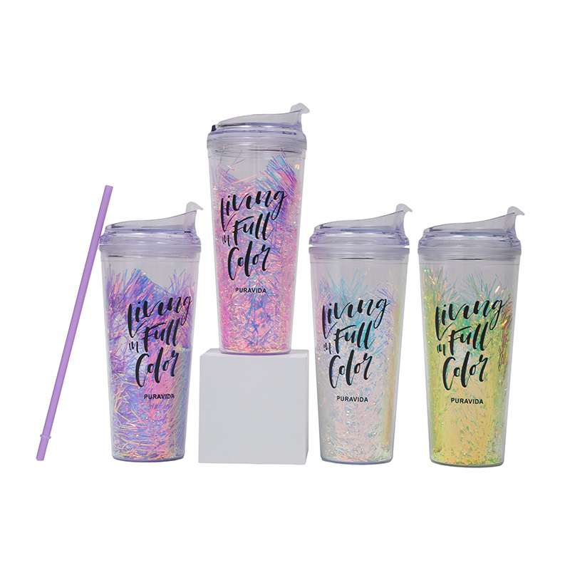 New product direct supply from the manufacturer: Fresh and cute cartoon portable cups, plastic double-layer straw water cups, small gifts, and can be added with logo cups details Picture