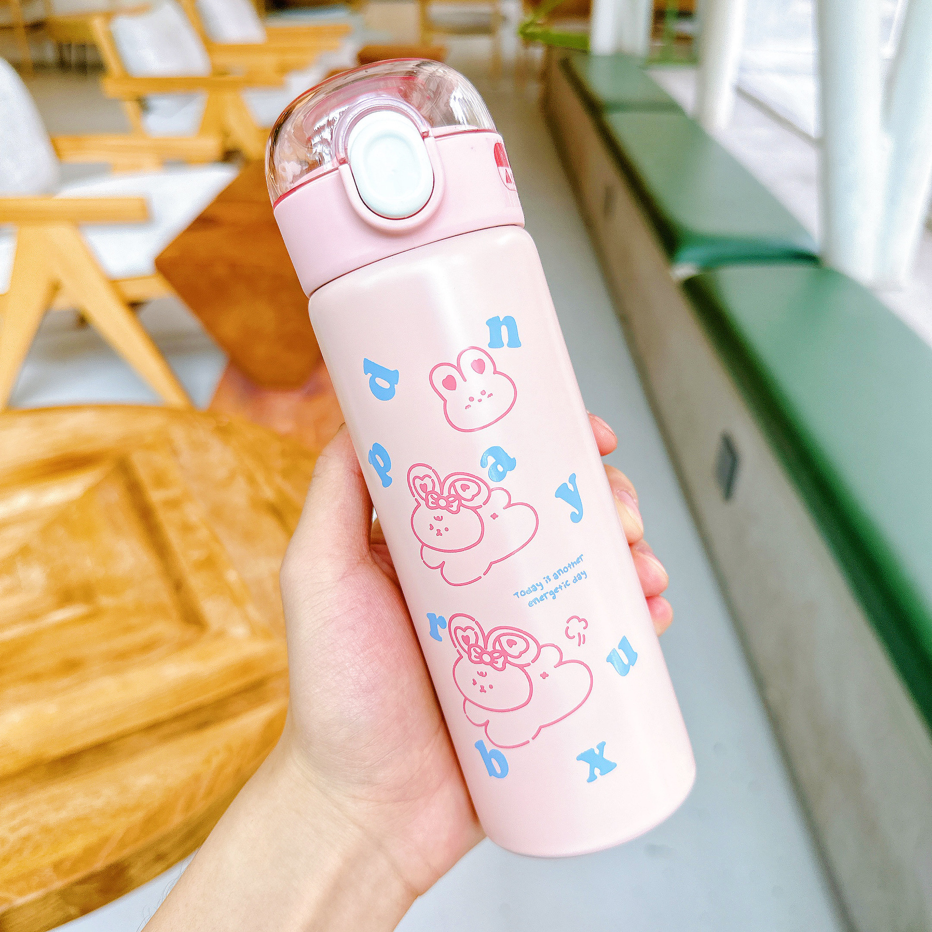Cartoon straw insulated cup, high appearance level for students, girls' water cup, portable spring lid, simple stainless steel cup gift Application Scenario