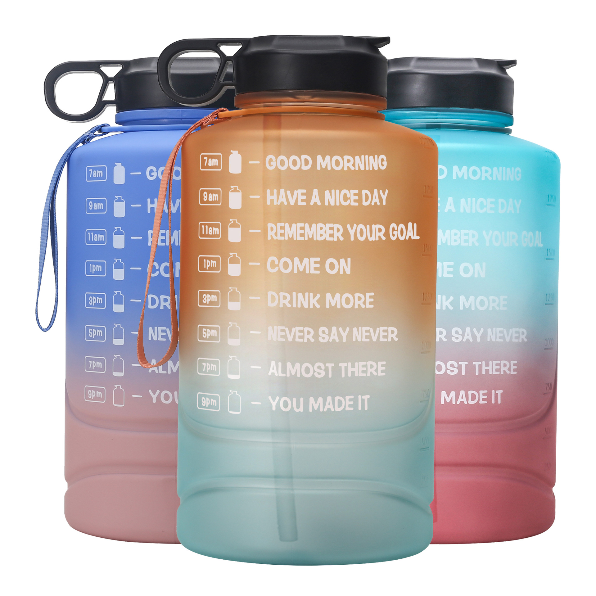 In stock, fashionable fitness sports tonton cups, large-capacity water bottles, straws, portable handles, plastic space cups, cross-border full figure