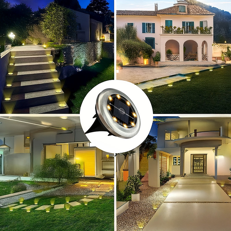Outdoor solar-powered courtyard stainless steel buried lights, courtyard lawn lights, road and garden ground plug-in lights Specification drawing