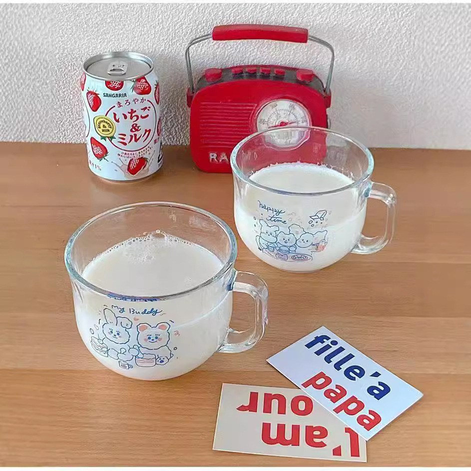 Korean InS-style oat bear cup, large capacity, cute and girlish milk cup, cartoon drinking cup details Picture