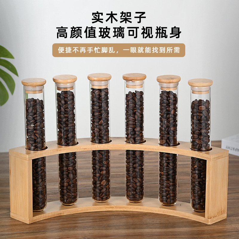 Glass test tube display, tea storage, transparent sealed jar, coffee, soy milk, tea shop, restaurant, bar counter supplies sealed bottle details Picture