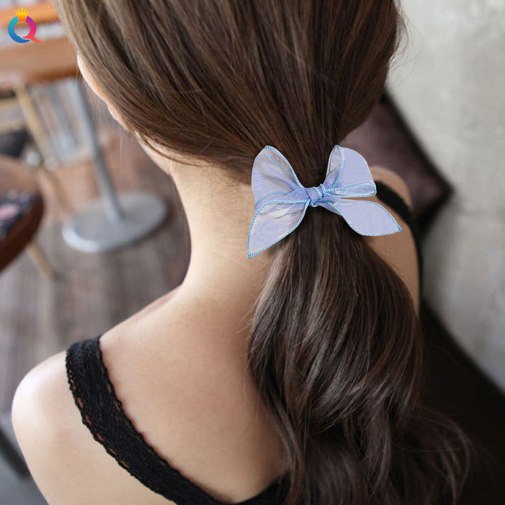 Qiyue Dreamy and hazy gauze bow hair clip, top clip forest-style hair rope, super ethereal French hair band, popular hair accessory for women details Picture