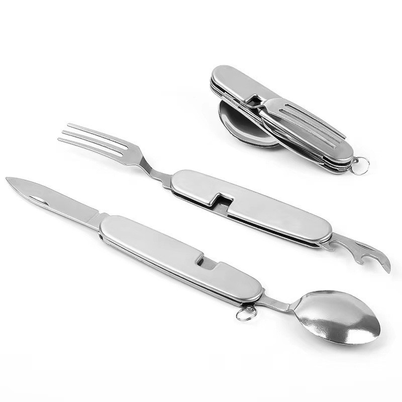 Stainless steel large six-piece knife, fork and spoon set tableware, Western food knife and fork detachable tableware, picnic props, outdoor folding undefined