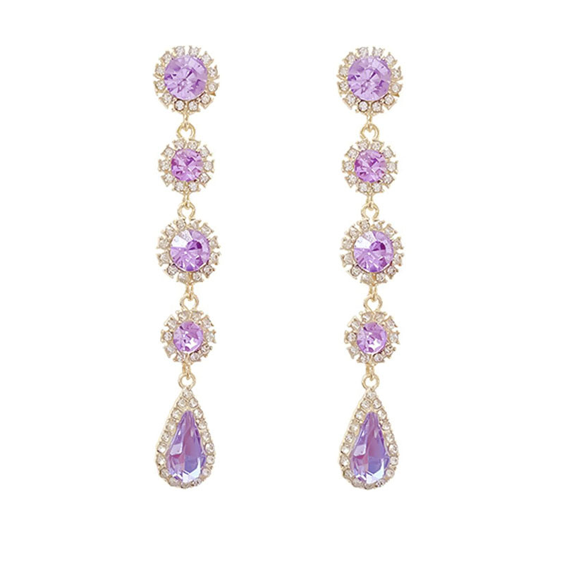 2024 New stylish geometric long tassel earrings for autumn and winter, high-end purple teardrop earrings for women wholesale Item Picture