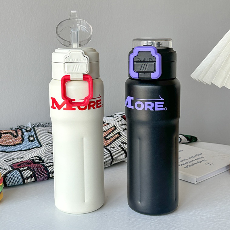 Simple and sporty pop-up lid insulated cup, portable fitness couple straw cup, high appearance level student 316 stainless steel water cup details Picture
