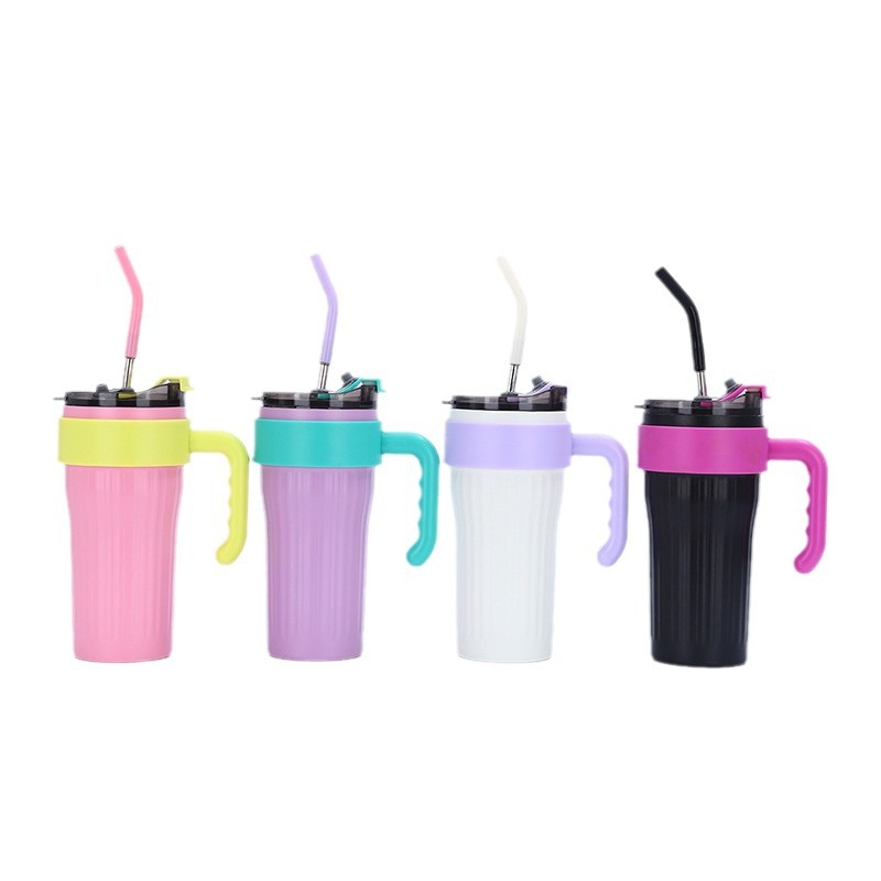 High-quality appearance level couple cold preservation ice cup, household large-capacity handle straw cup, double-layer vacuum stainless steel insulated cup Item Picture