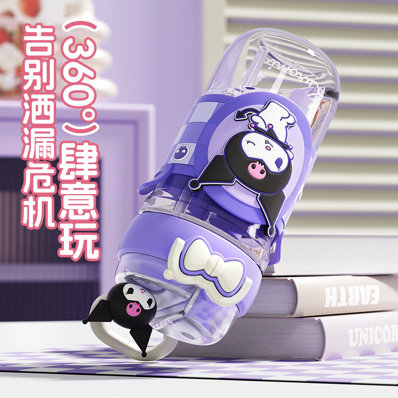 Sanrio Family series water cups, double-drinking cute plastic cups, cartoon children's straw cups, large-capacity cups, portable details Picture