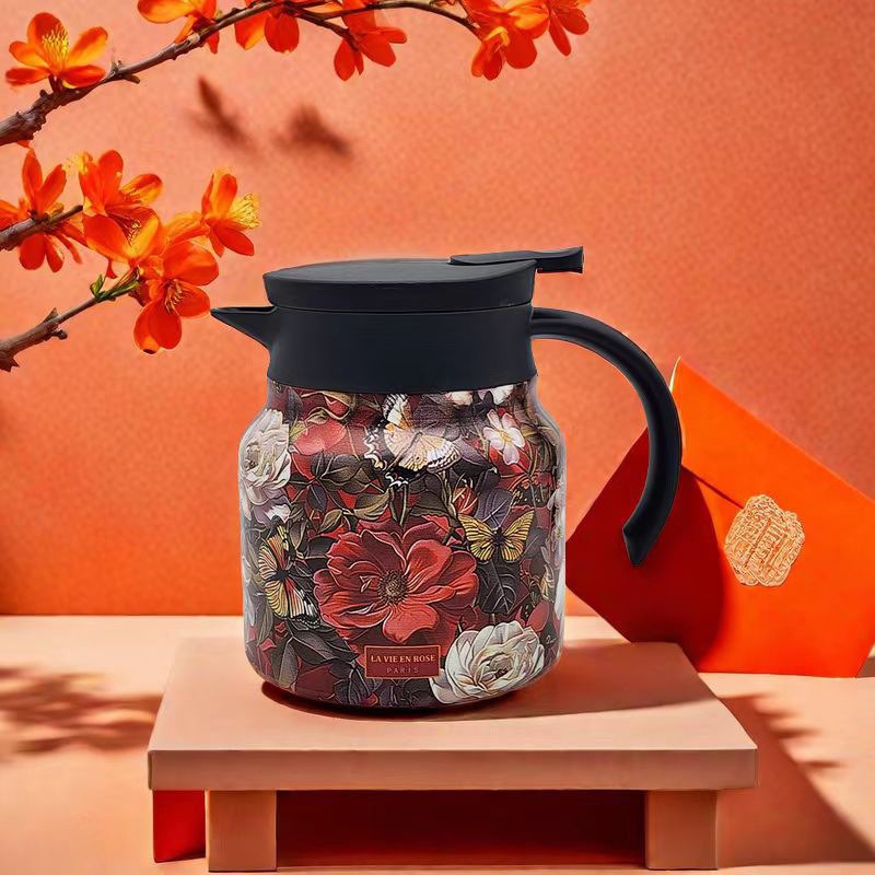 316 stainless steel stewed teapot, household vintage large-capacity insulated teapot with handle and tea strapping, gift teapot details Picture