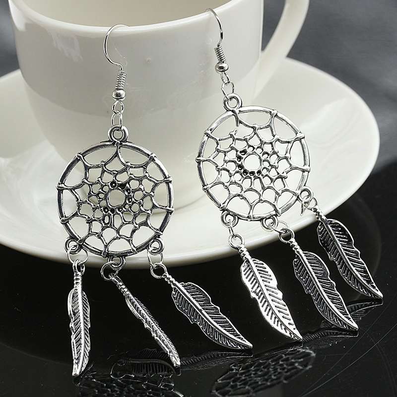 dream catcher Feather Earrings, Dream Net Earrings, trendy new style, wish Best-selling hollowed-out earrings for women details Picture