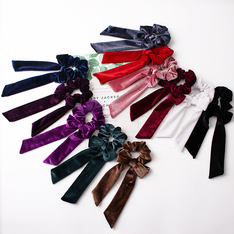 Qiyue Ribbon Bow Tie, velvet bow tie, fashionable and versatile ladies' hair tie, 30-color headpiece details Picture