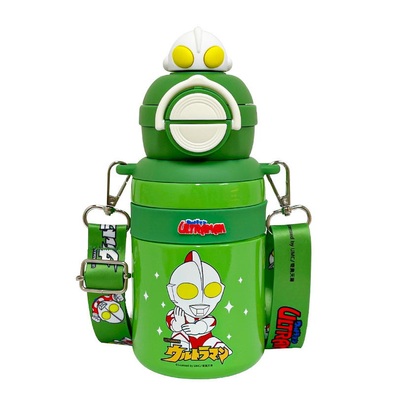 Classic Ultraman series insulated cups, children's cute straw cups, cartoon cute double-drinking cups, lockable and pop-up lid cups Item Picture