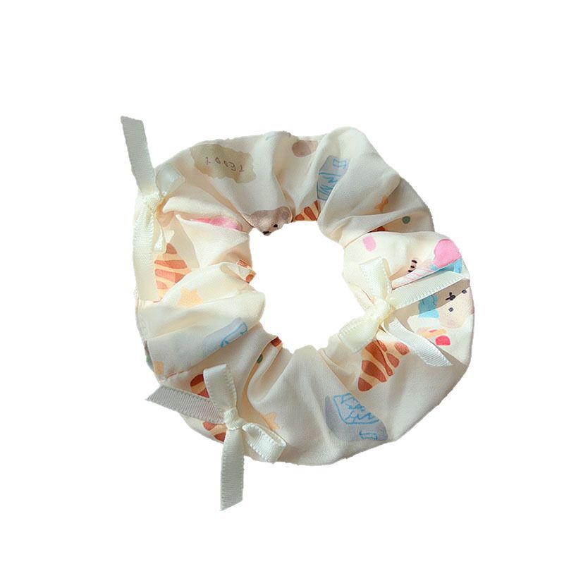 Sweet and creamy little bear large intestine hair band, cute girl square headscarf, hair tie, French low ponytail tie, hair band accessory Item Picture